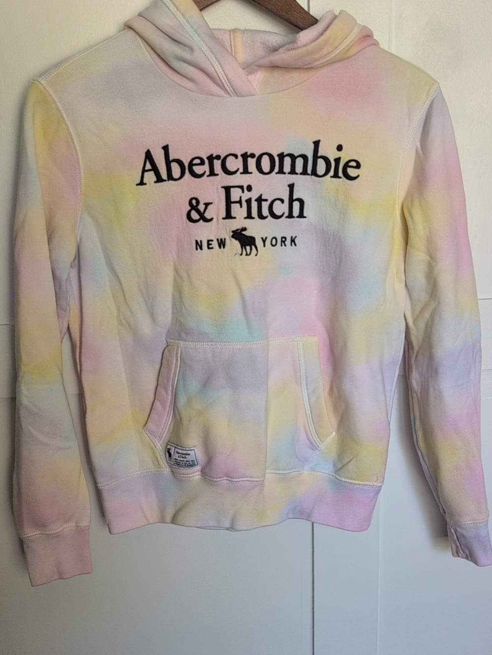 Abercrombie & Fitch Pastel Tie-Dye Logo Pullover Hoodie - Pink, Yellow, Blue